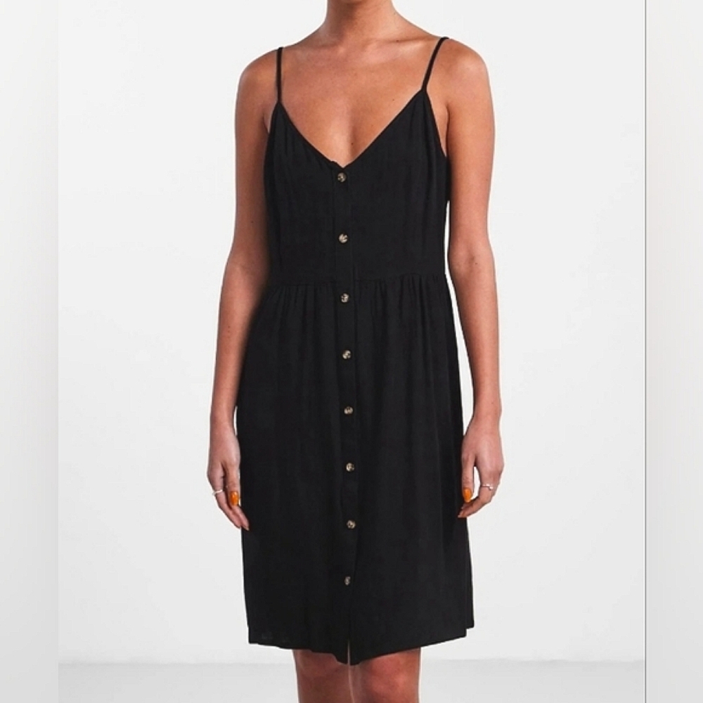 NWT 7 For All Mankind Spaghetti Strap Button Front Midi Dress in black $168